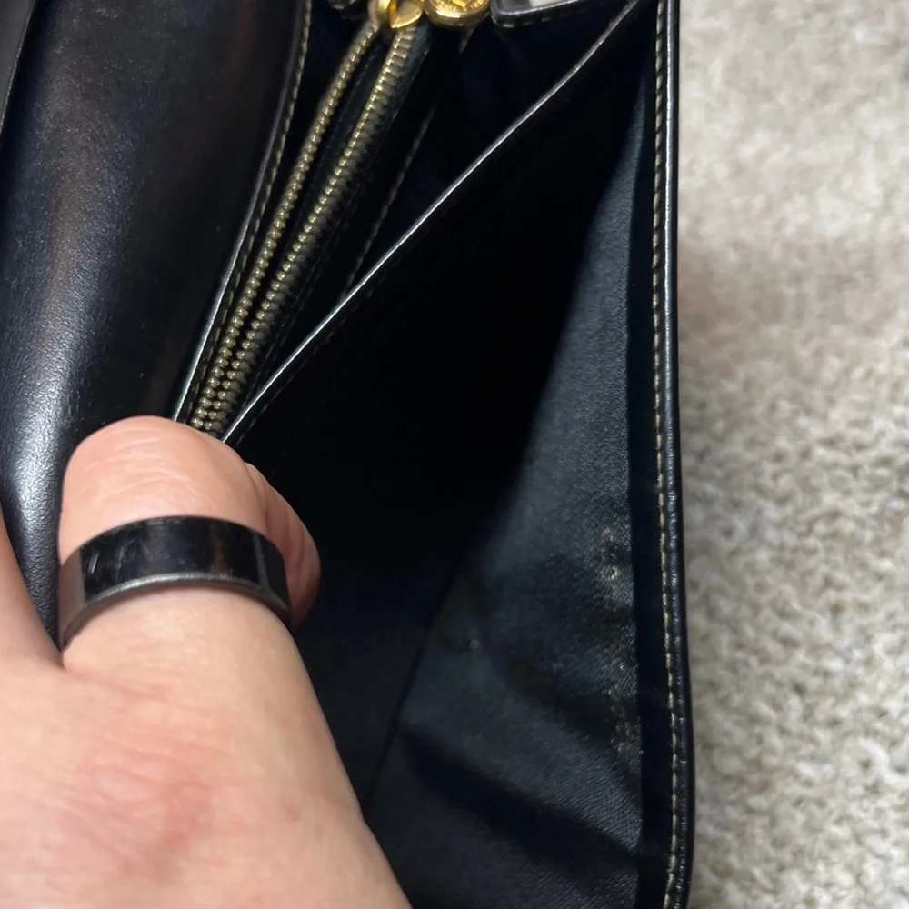 FENDI Black and Brown Striped Continental Wallet with Gold Tone Chain